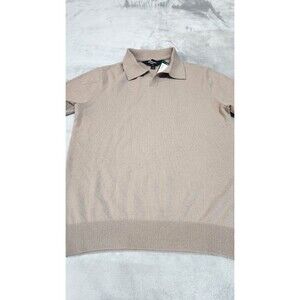 The Commons Men's Tan Small 100% Cashmere Collar Sweater Polo Shirt NWT